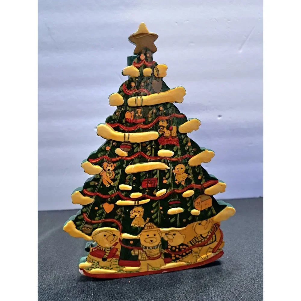 Vintage Paper Towel Stand Wood Christmas Tree HandPainted‎ Folk Art Cottage